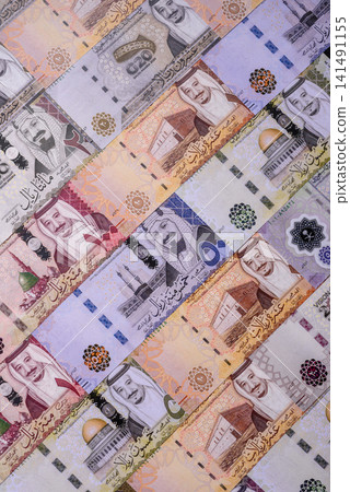 Saudi Arabia paper money, riyal banknotes and coins as currency for exchange. Saudi Arabia money 141491155