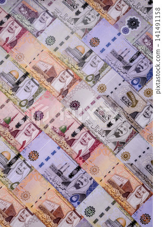 Saudi Arabia paper money, riyal banknotes and coins as currency for exchange. Saudi Arabia money 141491158
