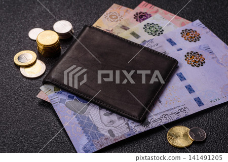 Saudi Arabia paper money, riyal banknotes and coins as currency for exchange. Saudi Arabia money 141491205