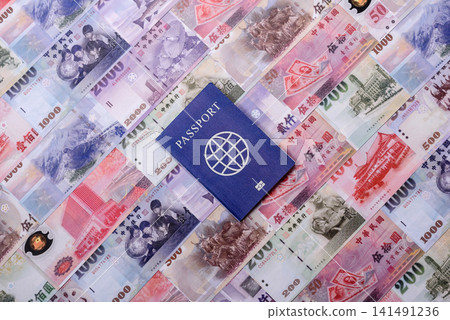 Taiwan, Taiwanese passport or id document with tickets for flight, travel. Taiwanese passport Taiwan, Taiwanese passport or id document with tickets for flight, travel. Taiwanese passport 141491236