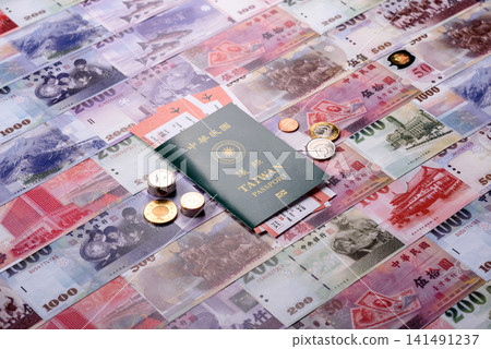 Taiwan, Taiwanese passport or id document with tickets for flight, travel. Taiwanese passport Taiwan, Taiwanese passport or id document with tickets for flight, travel. Taiwanese passport 141491237
