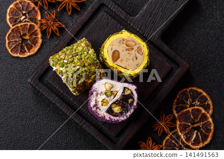 Turkish delight or lokum is a traditional Eastern sweet made with nuts. Turkish delight, lokum Turkish delight or lokum is a traditional Eastern sweet made with nuts. Turkish delight, lokum 141491563