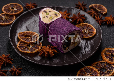 Turkish delight or lokum is a traditional Eastern sweet made with nuts. Turkish delight, lokum Turkish delight or lokum is a traditional Eastern sweet made with nuts. Turkish delight, lokum 141491604