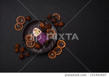 Turkish delight or lokum is a traditional Eastern sweet made with nuts. Turkish delight, lokum Turkish delight or lokum is a traditional Eastern sweet made with nuts. Turkish delight, lokum 141491607