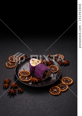 Turkish delight or lokum is a traditional Eastern sweet made with nuts. Turkish delight, lokum Turkish delight or lokum is a traditional Eastern sweet made with nuts. Turkish delight, lokum 141491608