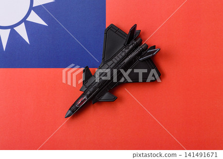 A fighter jet against the taiwanese flag as a conceptual background representing defense A fighter jet against the taiwanese flag as a conceptual background representing defense 141491671