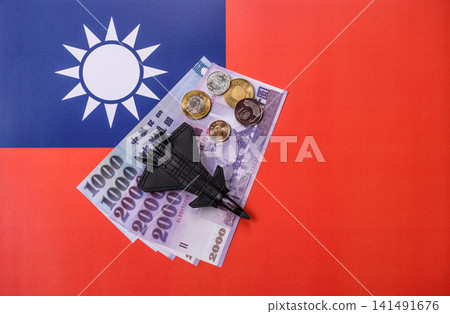 A fighter jet against the taiwanese flag as a conceptual background representing defense A fighter jet against the taiwanese flag as a conceptual background representing defense 141491676