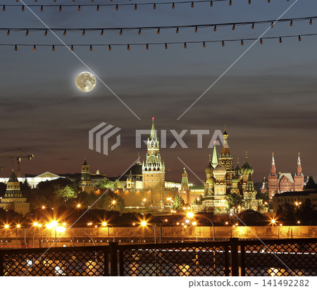 Kremlin (at night with the super moon), Moscow, Russia--the most popular view of Moscow Kremlin (at night with the super moon), Moscow, Russia--the most popular view of Moscow 141492282