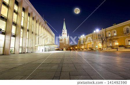 Inside of Moscow Kremlin at night (with the super moon), Russia. UNESCO World Heritage Site 141492390
