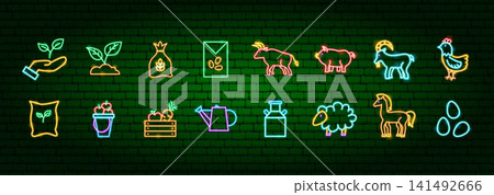 Farming Rural Life Neon Objects Farming Rural Life Neon Objects 141492666