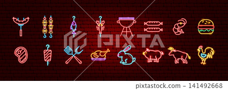 Grill BBQ Food Neon Objects Grill BBQ Food Neon Objects 141492668