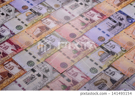 Saudi Arabia paper money, riyal banknotes and coins as currency for exchange. Saudi Arabia money 141493154