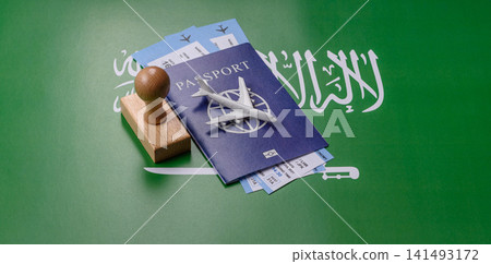 Saudi Arabia passport or id document with tickets for flight, travel. Saudi Arabia passport 141493172
