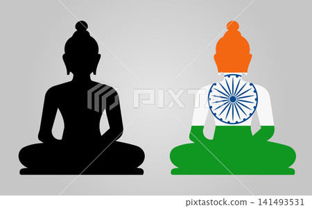 India Independence Day Buddha Silhouette Vector Illustration 141493531