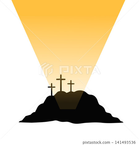 Silhouette cross on hill light religious illustration Silhouette cross on hill light religious illustration 141493536