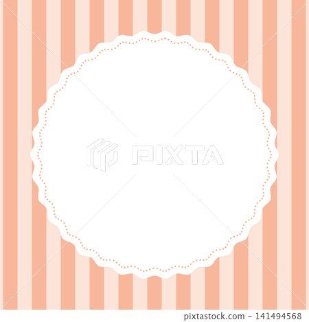 Pastel-colored striped frame (peach) | Wavy lace round window, translucent material, pink Pastel-colored striped frame (peach) | Wavy lace round window, translucent material, pink 141494568