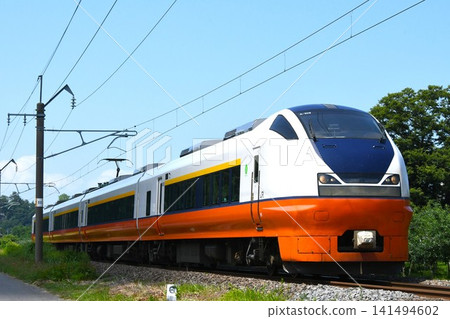The E751 series limited express Tsugaru train travels along the Ou Main Line towards Akita. The E751 series limited express Tsugaru train travels along the Ou Main Line towards Akita. 141494602