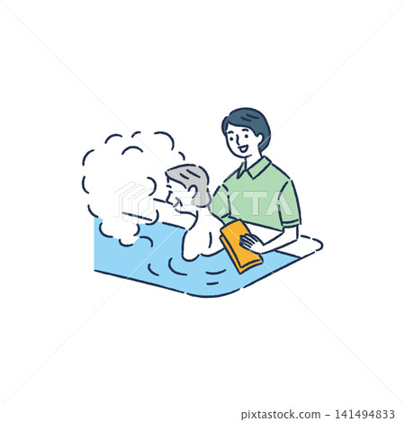 由女性工作人員為老年婦女提供沐浴協助 由女性工作人員為老年婦女提供沐浴協助 141494833