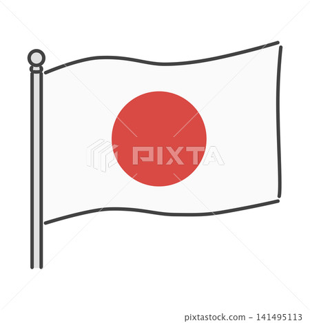 一幅柔和的手繪風格日本國旗插圖，配有旗桿。 141495113