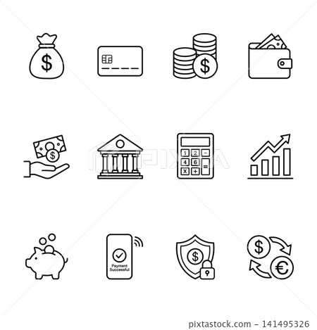 Finance and Banking Minimalist Line Icon Set Finance and Banking Minimalist Line Icon Set 141495326
