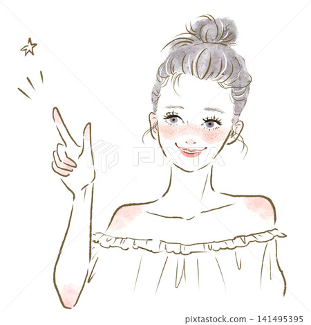 一位年輕女子正在指著東西講解的插圖。 一位年輕女子正在指著東西講解的插圖。 141495395