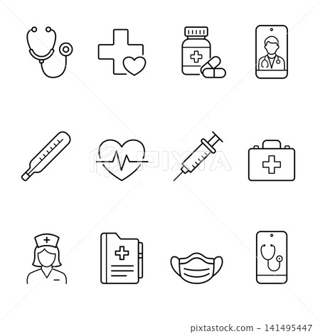Medical and Telehealth Minimalist Line Icon Set Medical and Telehealth Minimalist Line Icon Set 141495447