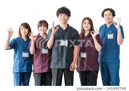 Doctors, caregivers, and osteopaths wearing scrubs Doctors, caregivers, and osteopaths wearing scrubs 141495749