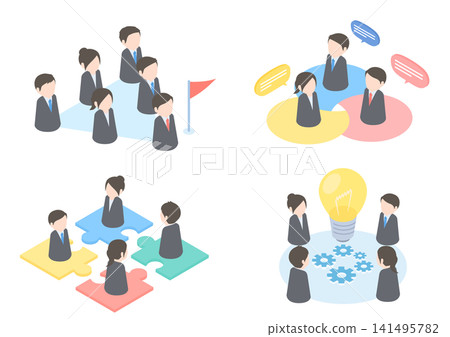 A set of illustrations depicting business images where teamwork leads to results. A set of illustrations depicting business images where teamwork leads to results. 141495782
