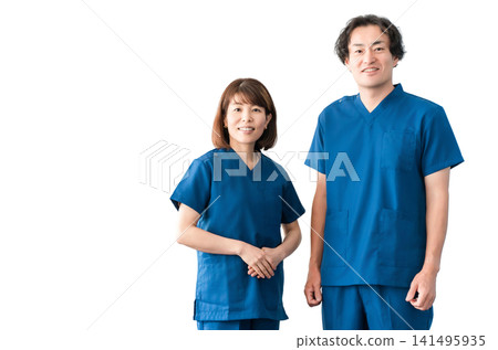 Medical workers in scrubs, medical staff, male and female doctors Medical workers in scrubs, medical staff, male and female doctors 141495935