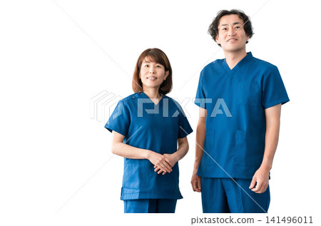 Medical workers in scrubs, medical staff, male and female doctors Medical workers in scrubs, medical staff, male and female doctors 141496011