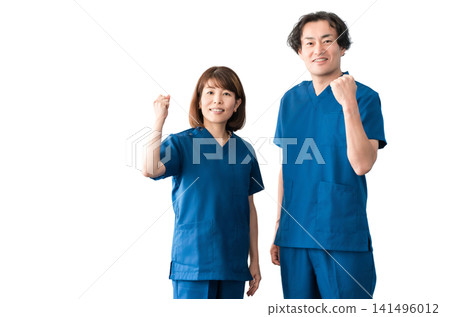 Medical workers in scrubs, medical staff, male and female doctors Medical workers in scrubs, medical staff, male and female doctors 141496012