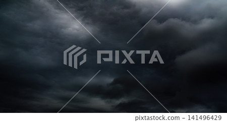 Cloud storm sky dark halloween background rain lightning thunder stoumy typhoon Nature light scene rainy atmosphere damage effect carbon dioxide dust air pollution 2.5 Pm, texture nature windstorm. 141496429