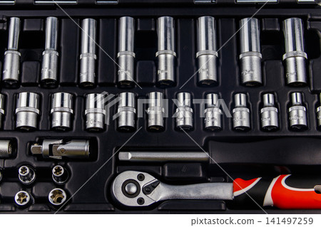 Close-up of universal tool kit for car repair Close-up of universal tool kit for car repair 141497259