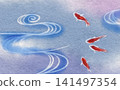 Flowing water and goldfish background material (Japanese paper style) 141497354