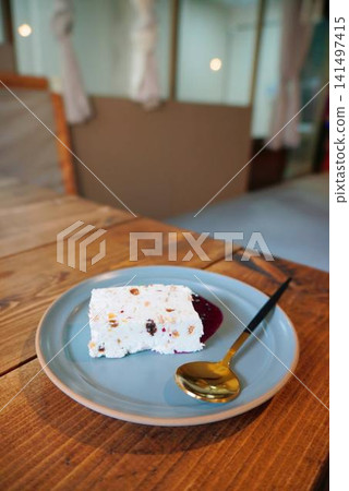 Cassata, a traditional Italian pastry served on a plate Cassata, a traditional Italian pastry served on a plate 141497415