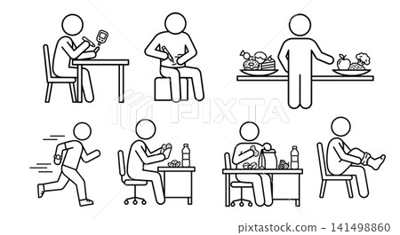 Diabetes management and healthy lifestyle daily routine set vector illustration. Glucose test, insulin injection, diet choice, exercise and care icon. Diabetes management and healthy lifestyle daily routine set vector illustration. Glucose test, insulin injection, diet choice, exercise and care icon. 141498860