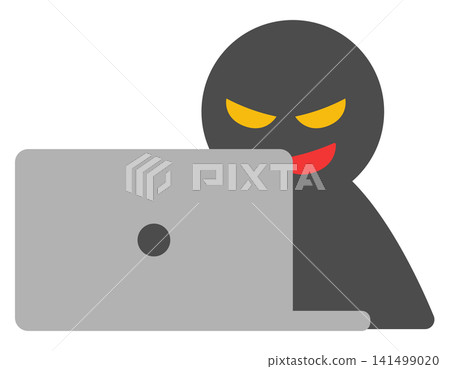 Illustration of a hacker smirking. Cyberattack. Computer security. Unauthorized access. Crime. Data leak. Illustration of a hacker smirking. Cyberattack. Computer security. Unauthorized access. Crime. Data leak. 141499020