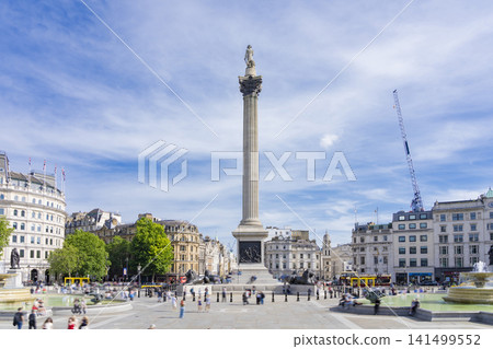 Trafalgar Square, a representative tourist spot in London, England, and the cityscape under a clear blue sky. Trafalgar Square, a representative tourist spot in London, England, and the cityscape under a clear blue sky. 141499552