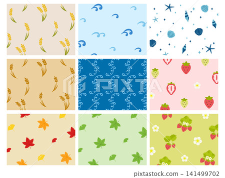 A set of 9 retro-pop nature and food pattern backgrounds. A set of 9 retro-pop nature and food pattern backgrounds. 141499702