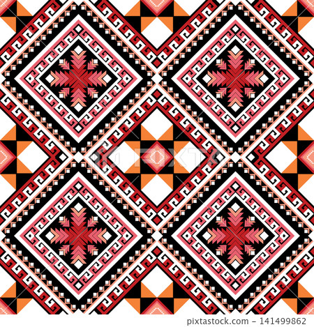 Diamond geometric seamless pattern featuring decorative motifs in red and black. Perfect for fabric, wallpaper, wrapping paper, scrapbooking, stationery, textile, home decor and digital design. Diamond geometric seamless pattern featuring decorative motifs in red and black. Perfect for fabric, wallpaper, wrapping paper, scrapbooking, stationery, textile, home decor and digital design. 141499862