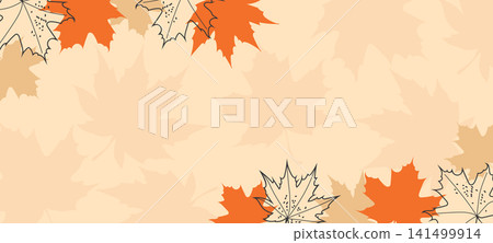 Autumn background banner with maple leaf line art and foliage copy space Autumn background banner with maple leaf line art and foliage copy space 141499914