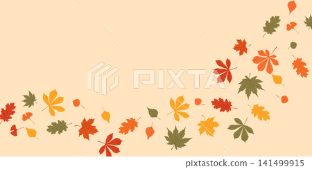 Autumn foliage horizontal banner with falling leaves and copy space Autumn foliage horizontal banner with falling leaves and copy space 141499915