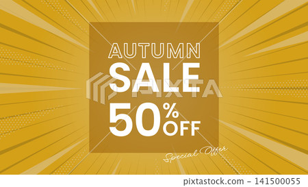A warm and inviting autumn sale design featuring the words "AUTUMN SALE" against a mustard-colored radial background. A warm and inviting autumn sale design featuring the words "AUTUMN SALE" against a mustard-colored radial background. 141500055