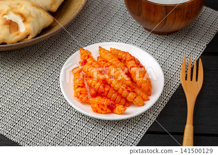 spicy pickled crosnes Chinese artichoke seasoned with red chili oil spicy pickled crosnes Chinese artichoke seasoned with red chili oil 141500129
