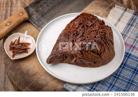 preserved mustard tuber block sliced with shredded texture traditional style preserved mustard tuber block sliced with shredded texture traditional style 141500136