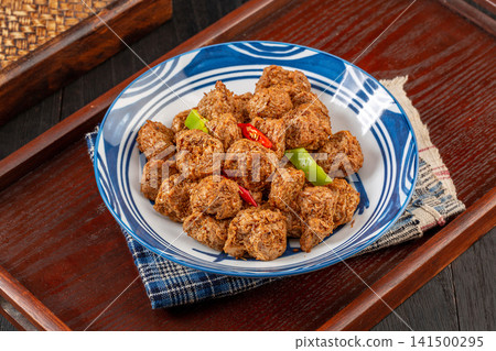 spicy vegetarian meat chunks seasoned with cumin and chili spicy vegetarian meat chunks seasoned with cumin and chili 141500295