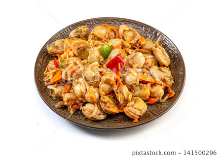 chilled whole scallop salad seasoned with spicy chili dressing chilled whole scallop salad seasoned with spicy chili dressing 141500296