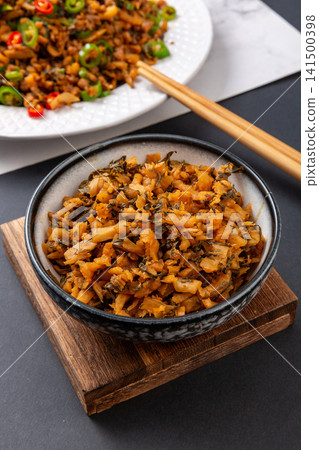 traditional mixed pickled vegetable chopped relish with savory flavor 141500398