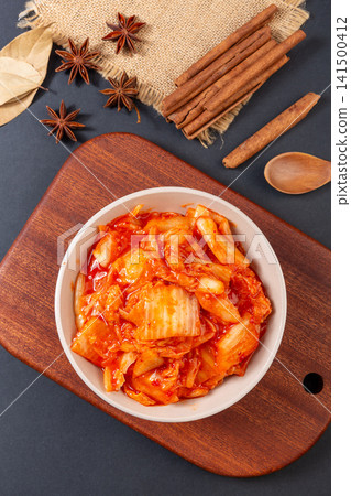 fermented napa cabbage sliced with spicy red chili paste fermented napa cabbage sliced with spicy red chili paste 141500412