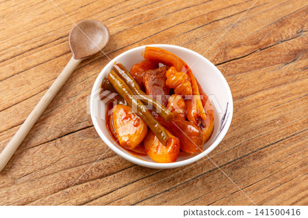 assorted pickled vegetables marinated in savory thick soy sauce assorted pickled vegetables marinated in savory thick soy sauce 141500416